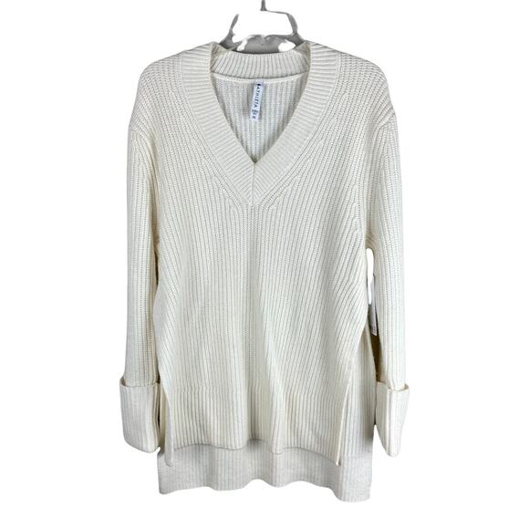 Athleta NWT Shasta V-Neck Sweater Wool Blend Ribbed Knit Size XS Dove Tunic - Picture 2 of 10